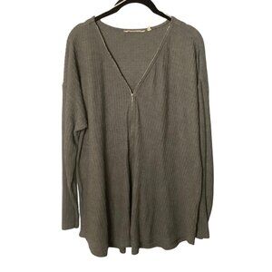 Soft Surroundings V-Neck Gray Waffle Knit Zip Front Long Sleeve Thermal Shirt 1X